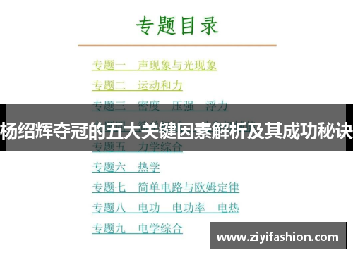 杨绍辉夺冠的五大关键因素解析及其成功秘诀